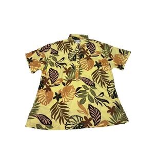 Go Barefoot Hawaiian Shirt Mens 2X Yellow Brown Floral Tropical Resort Made‎ USA